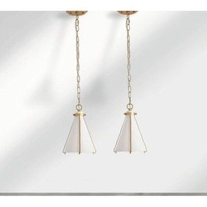 2 Pack Modern Cone Pendant Adjustable Hang White & Gold Kitchen Bar Foyer Lights